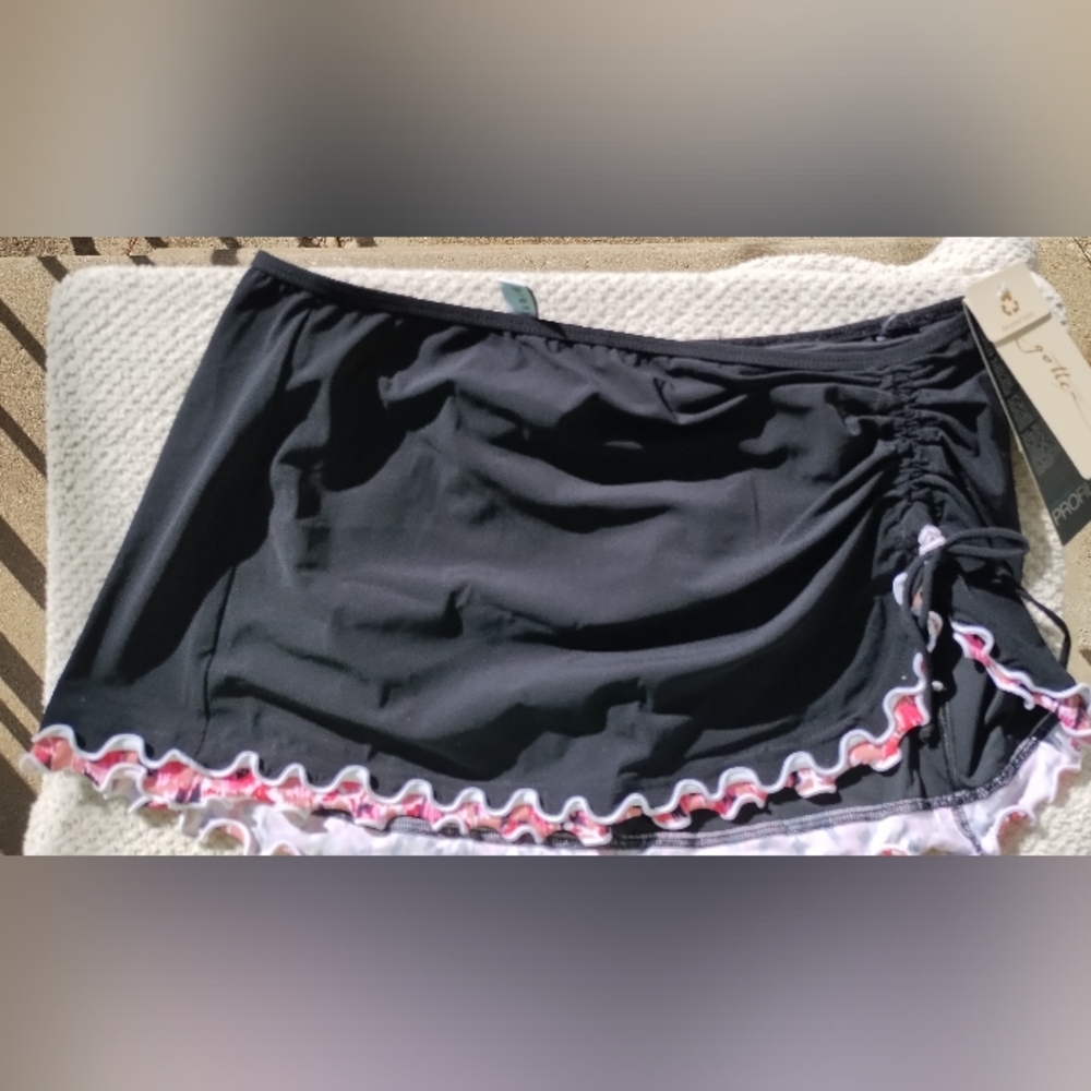Gottex Black Swim Skirt with Pink and White Trim